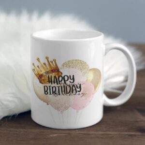 Personalized Crown and Balloons Birthday Mug - Perfect Custom Gift for Birthdays