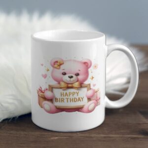 Personalized Pink Bear Birthday Mug - Perfect Custom Gift for Birthdays