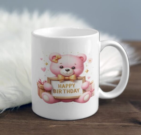 Personalized Pink Bear Birthday Mug - Perfect Custom Gift for Birthdays