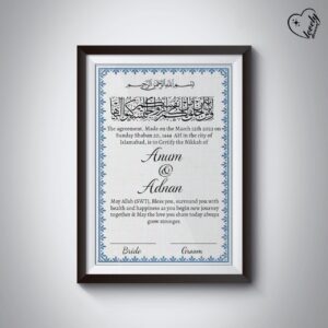 Blue Theme Nikah Frame with Glass – A Cherished Wedding Gift